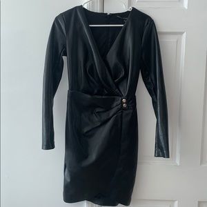 Black leather mini dress